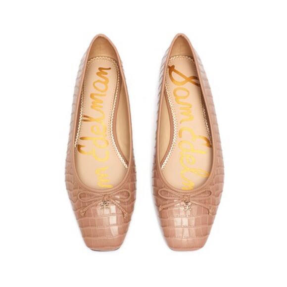 Sam Edelman Taupe Pink Croc Embossed Leather Square Toe Jillie Flats Sz.7.5 - Picture 1 of 15